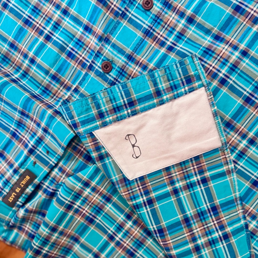 Ariat Rebar Made Tough Men's Blue Plaid Short Sleeve Tall Button Up Dress Shirt - Picture 6 of 8